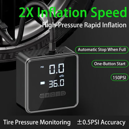Portable Electric Air Pump  – Cordless Tire Inflator for Car, Motorcycle & Bike | 2000mAh Power Bank & LED