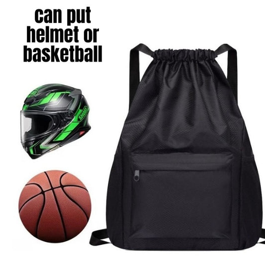 Multi-Sport Drawstring Backpack – Water-Repellent Helmet & Basketball Carrier Bag