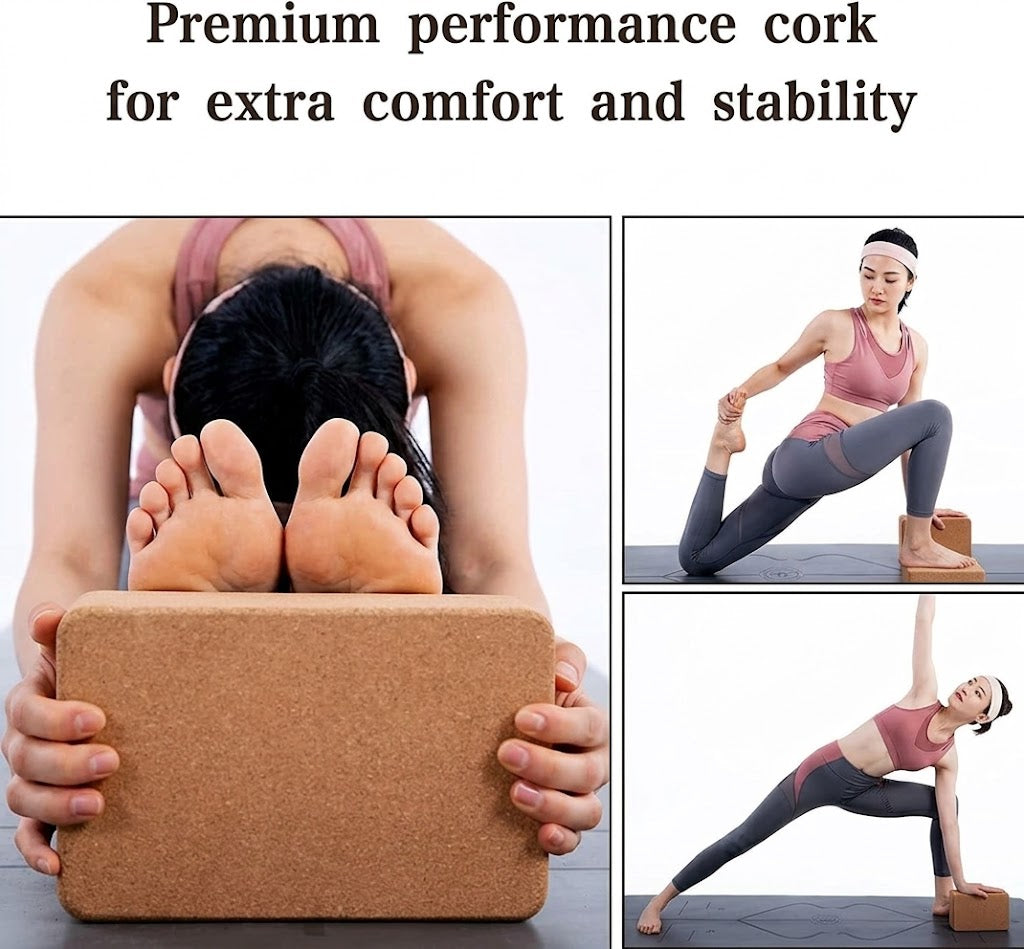 Premium Solid Cork Yoga Block | High-Density Anti-Slip Pilates Brick for Stretching & Balance