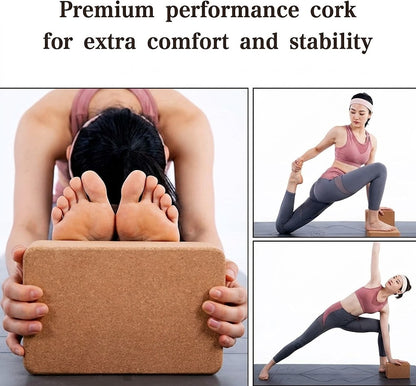 Premium Solid Cork Yoga Block | High-Density Anti-Slip Pilates Brick for Stretching & Balance